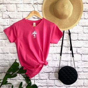Cross & Butterfly T-Shirt, Religious Shirt, Faith Clothing, Trendy Shirt - Pink